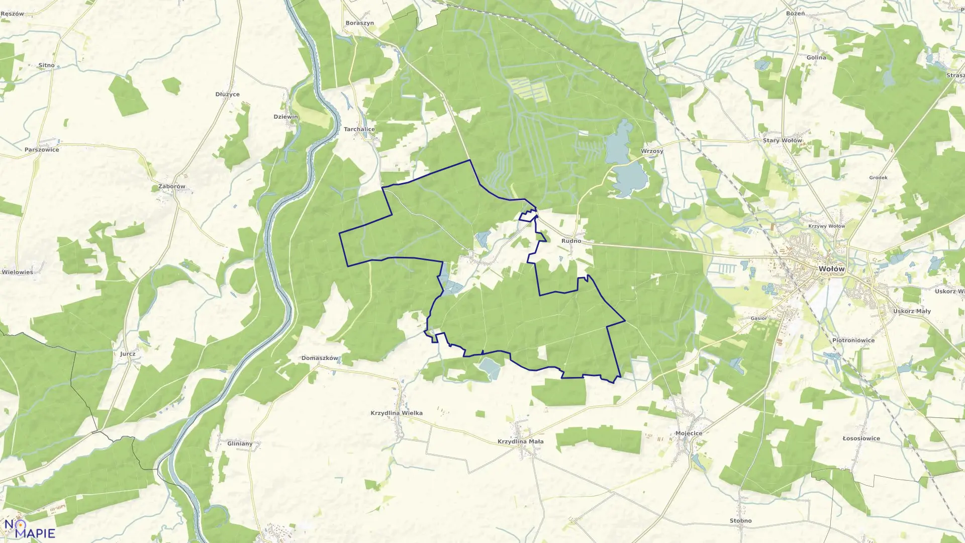 Mapa obrębu Dębno w gminie Wołów