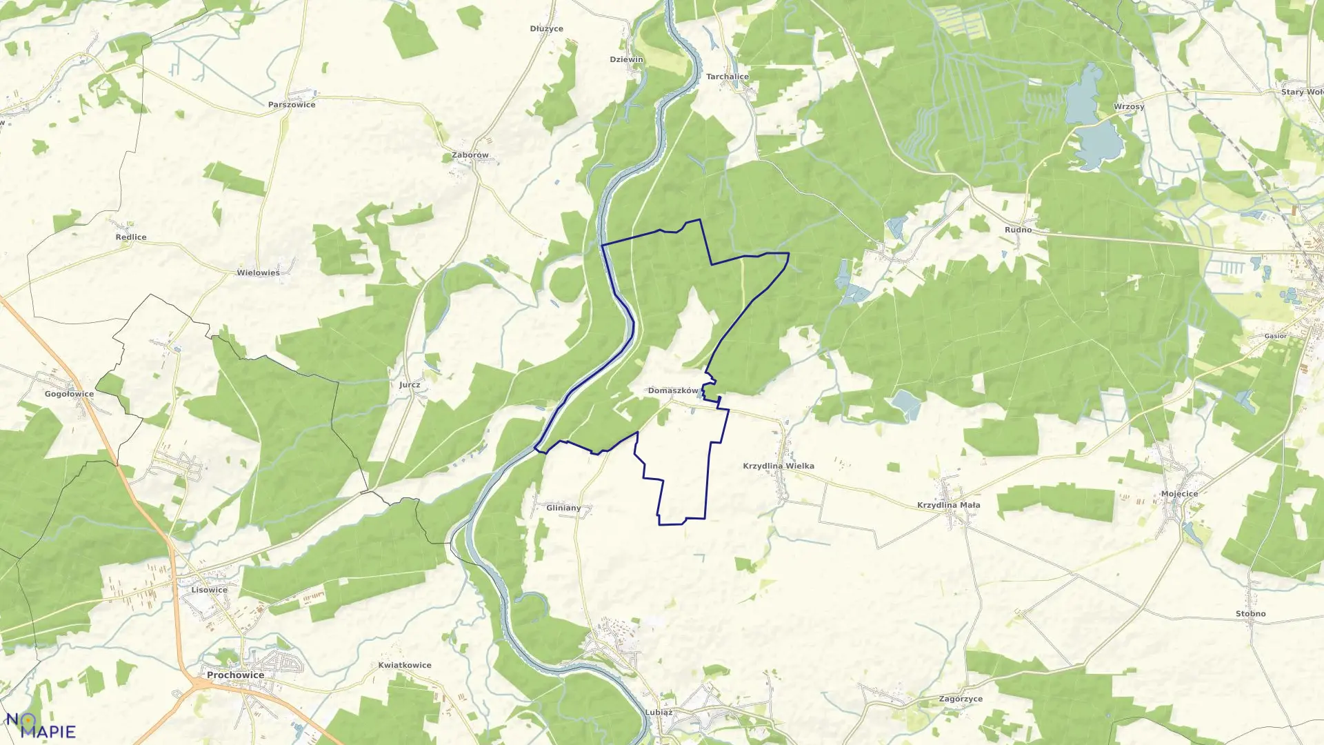 Mapa obrębu Domaszków w gminie Wołów