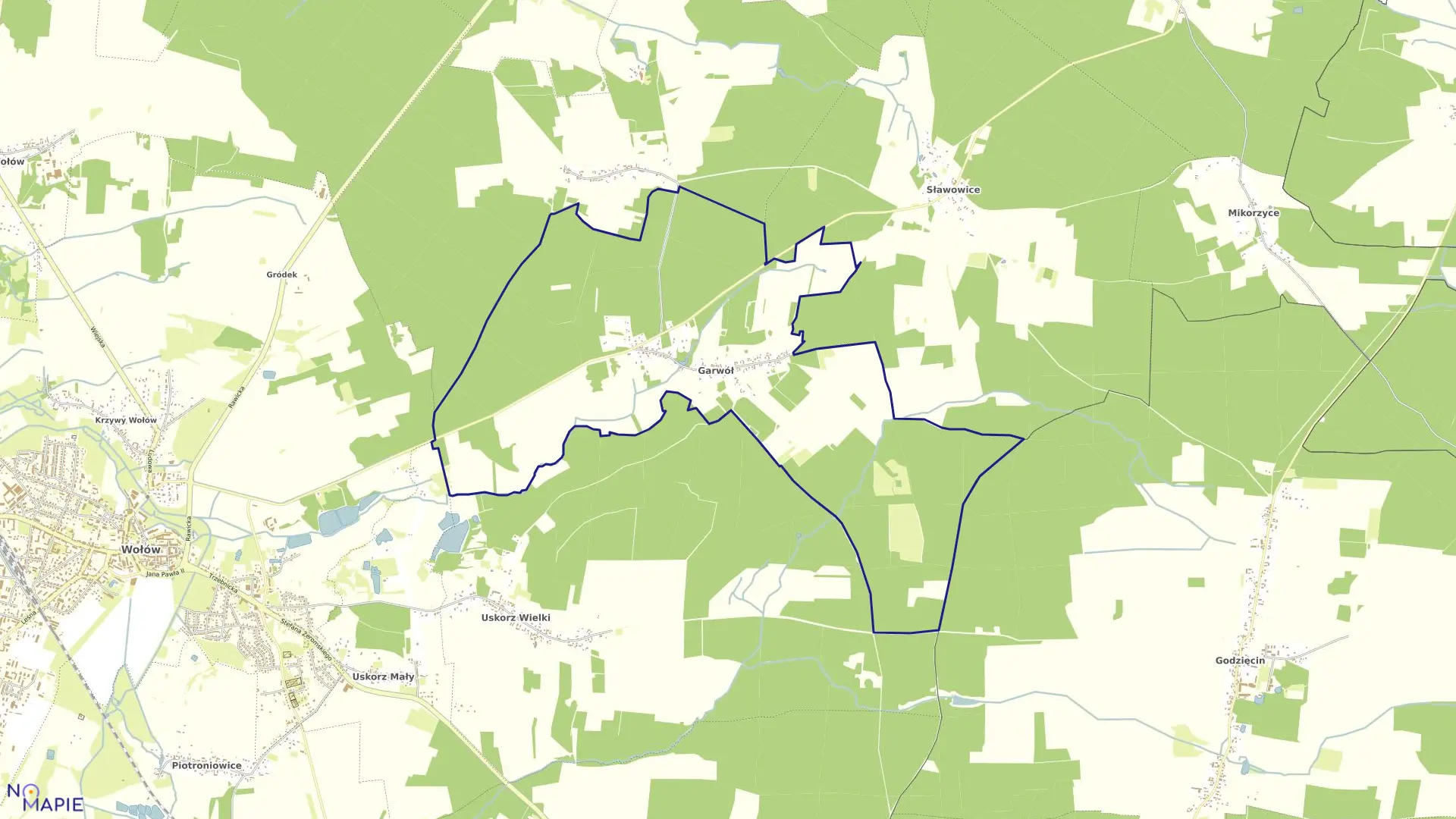 Mapa obrębu Garwół w gminie Wołów