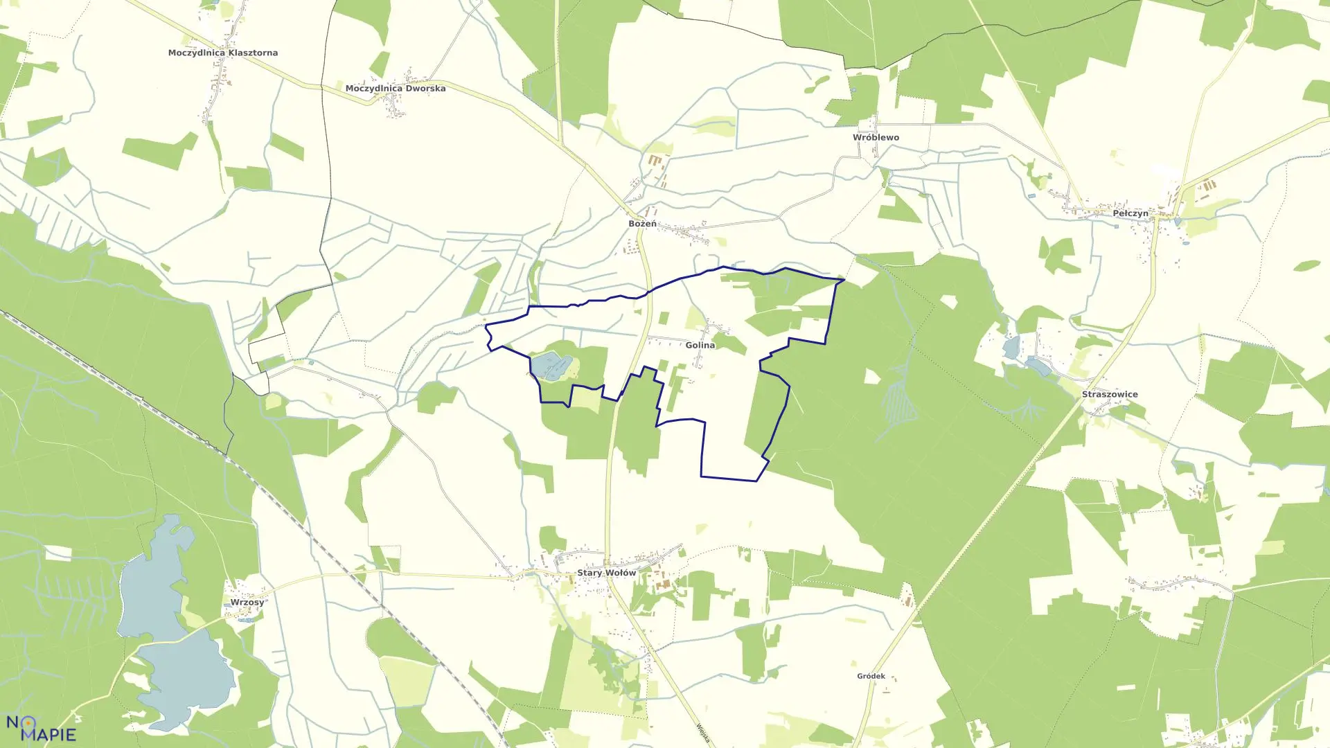 Mapa obrębu Golina w gminie Wołów