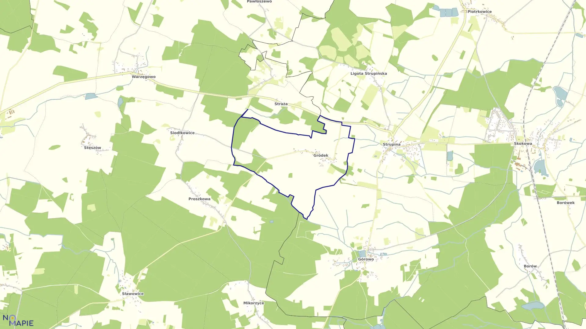 Mapa obrębu Gródek w gminie Wołów