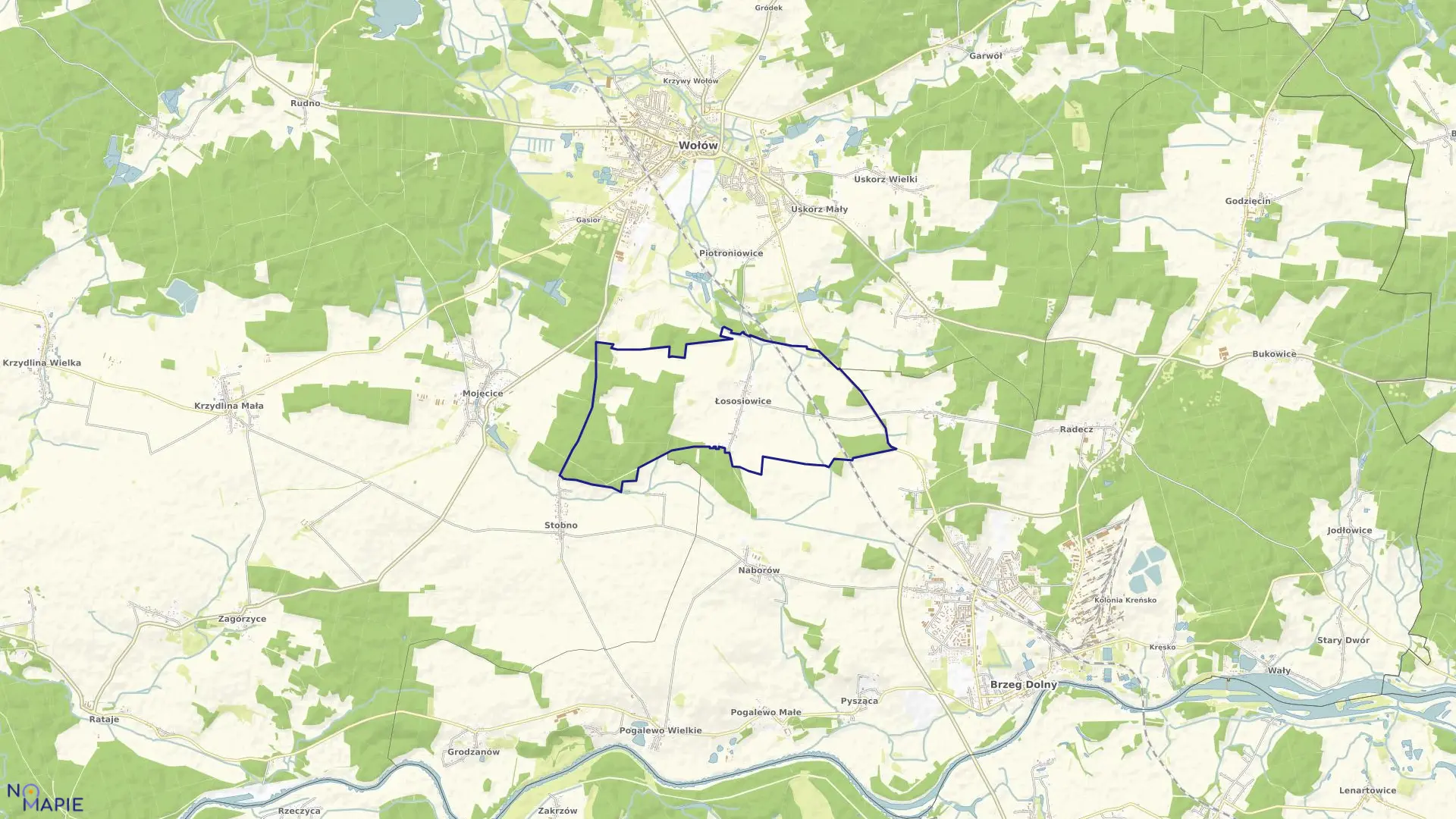 Mapa obrębu Łososiowice w gminie Wołów