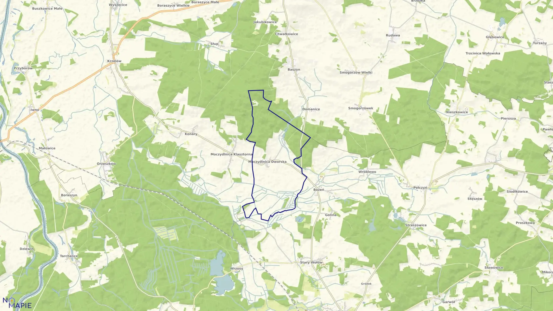 Mapa obrębu Moczydlnica Dworska w gminie Wołów