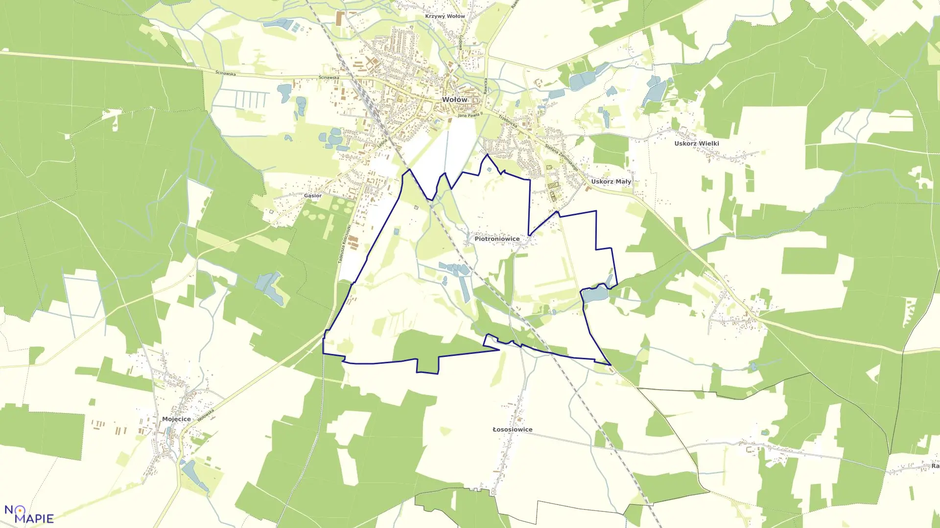 Mapa obrębu Piotroniowice w gminie Wołów