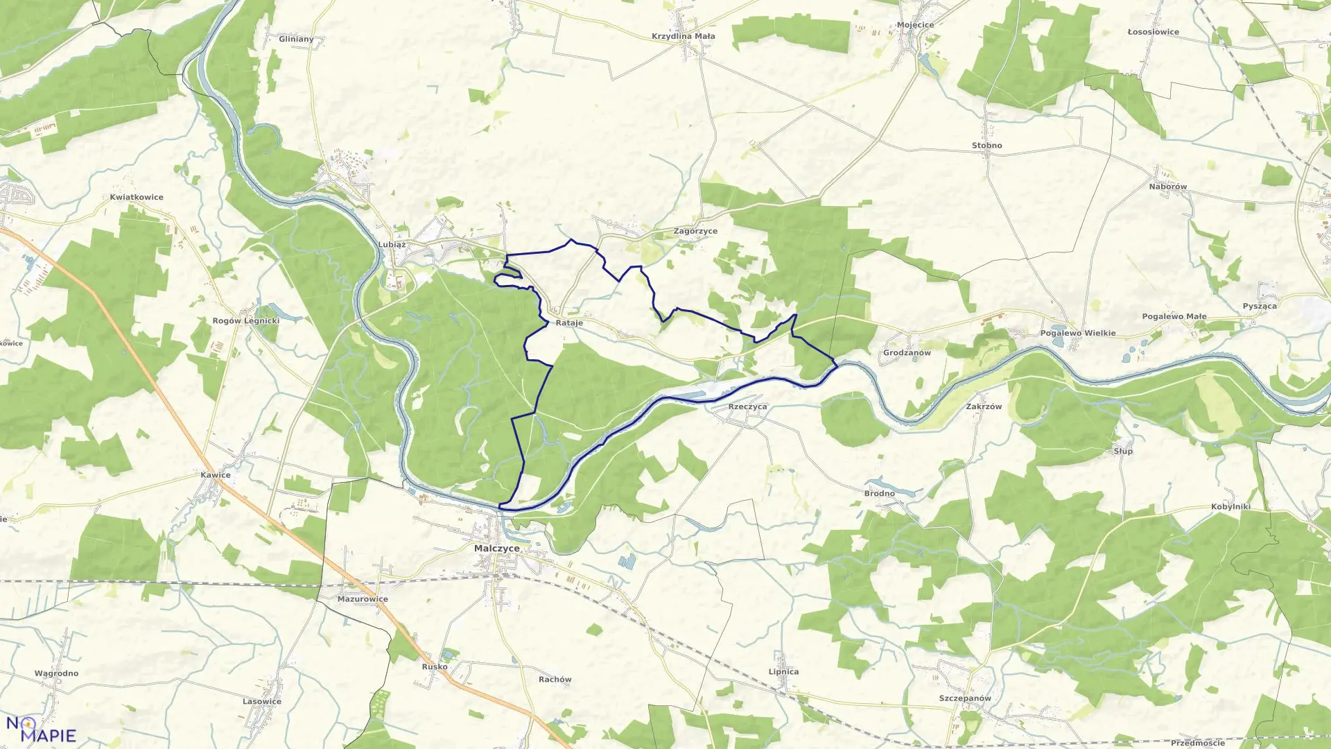 Mapa obrębu Prawików w gminie Wołów