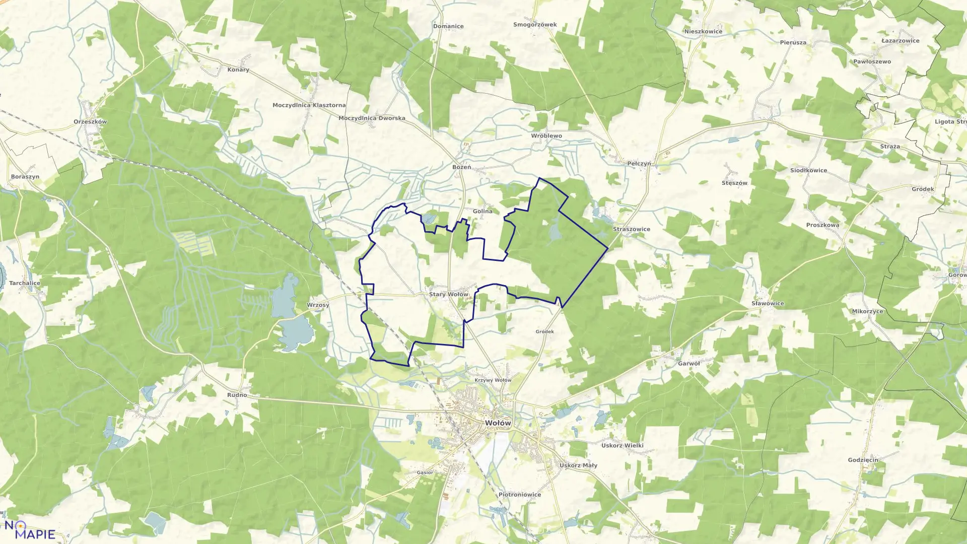 Mapa obrębu Stary Wołów w gminie Wołów