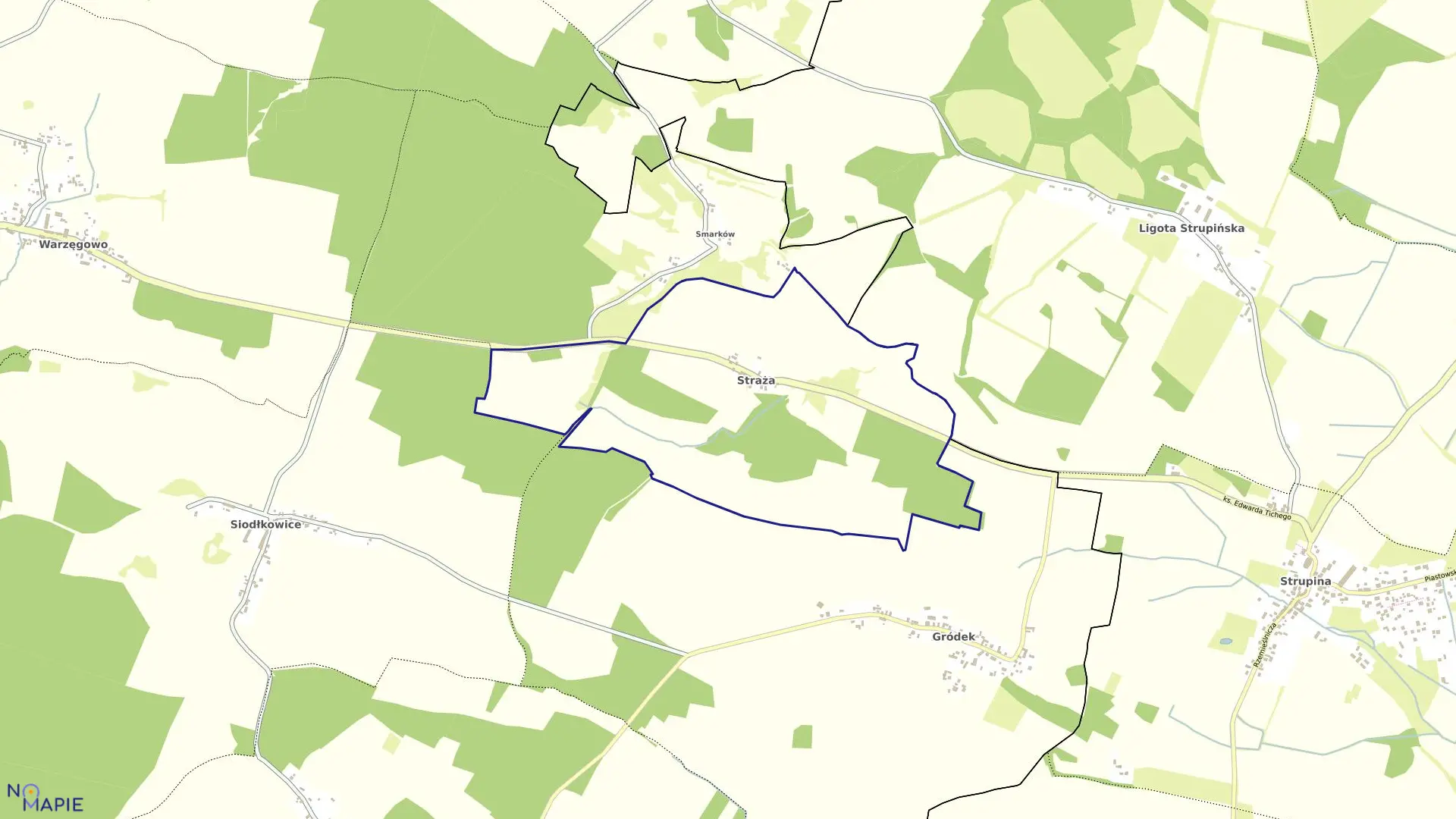 Mapa obrębu Straża w gminie Wołów