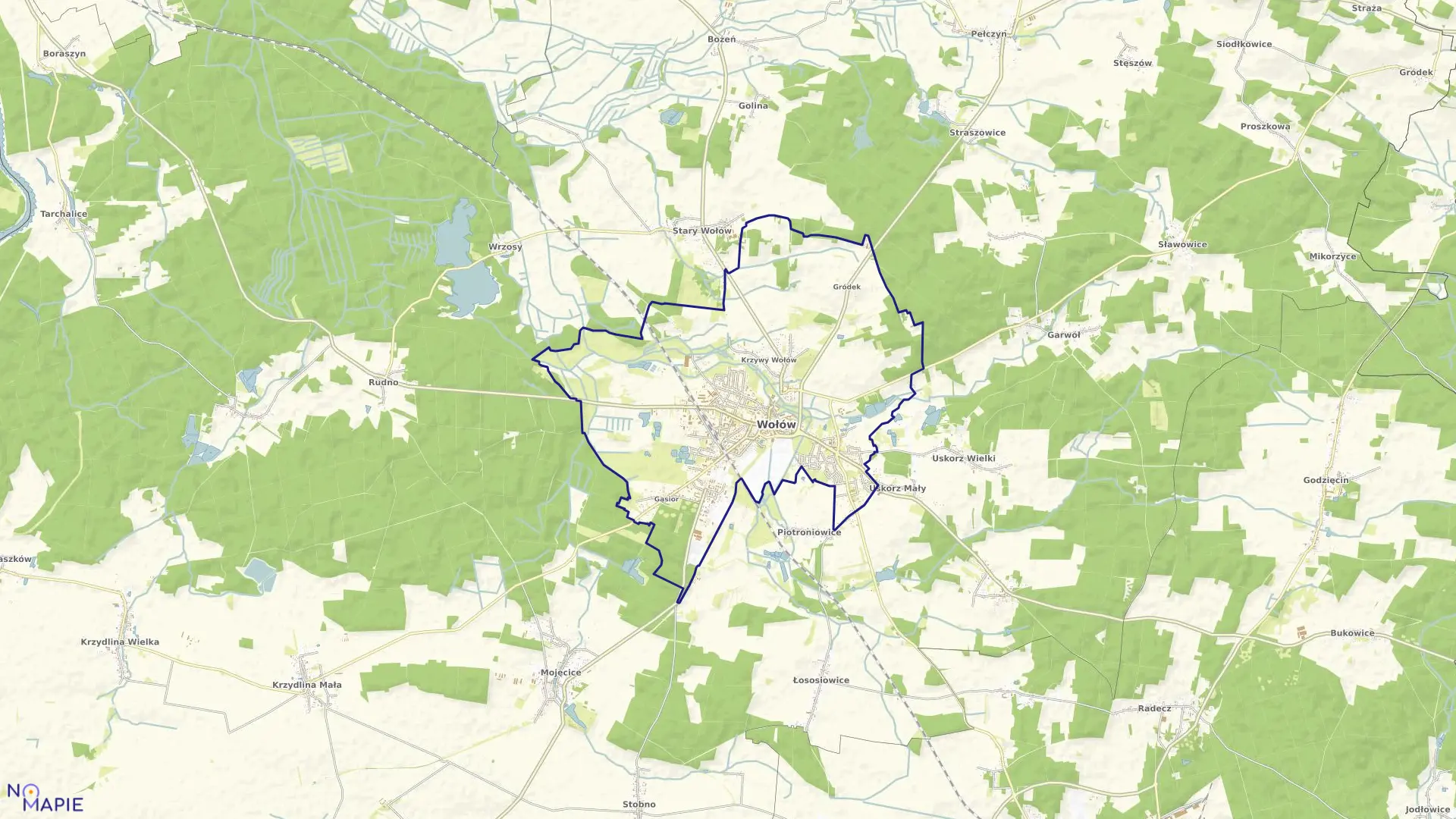 Mapa obrębu Wołów w gminie Wołów