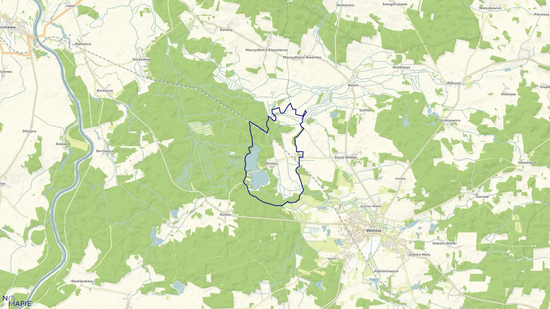 Mapa obrębu Wrzosy w gminie Wołów